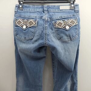 Rock Roll Cowgirl Rival Low Rise Womens Jeans 29x36 Thrashed Faded Jeans Flared